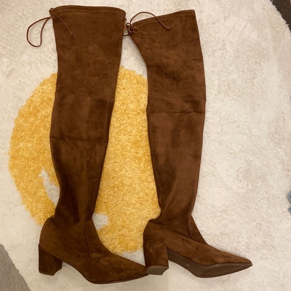 Brown suede over the knee pointed toe boots - Picture 1 of 3